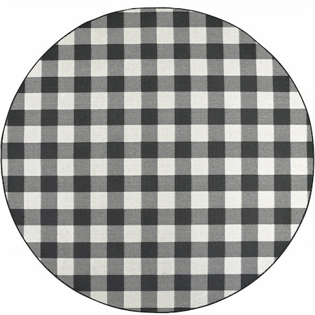 Palacedesigns 8 in. Gingham Indoor Outdoor Round Area Rug Black & Ivory PA2627916